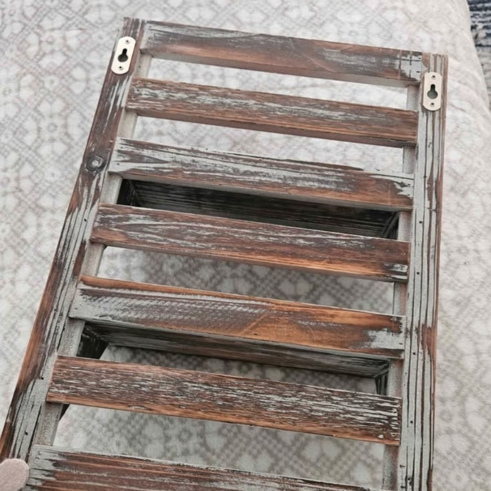 Rustic Brown and White Wall Shelf with Hooks - Unbranded - Picture 5 of 5